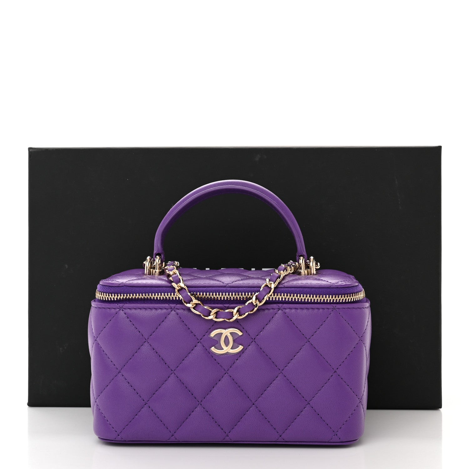 Chanel Lambskin Quilted Small Top Handle Vanity Case With Chain Purple 11 of 11