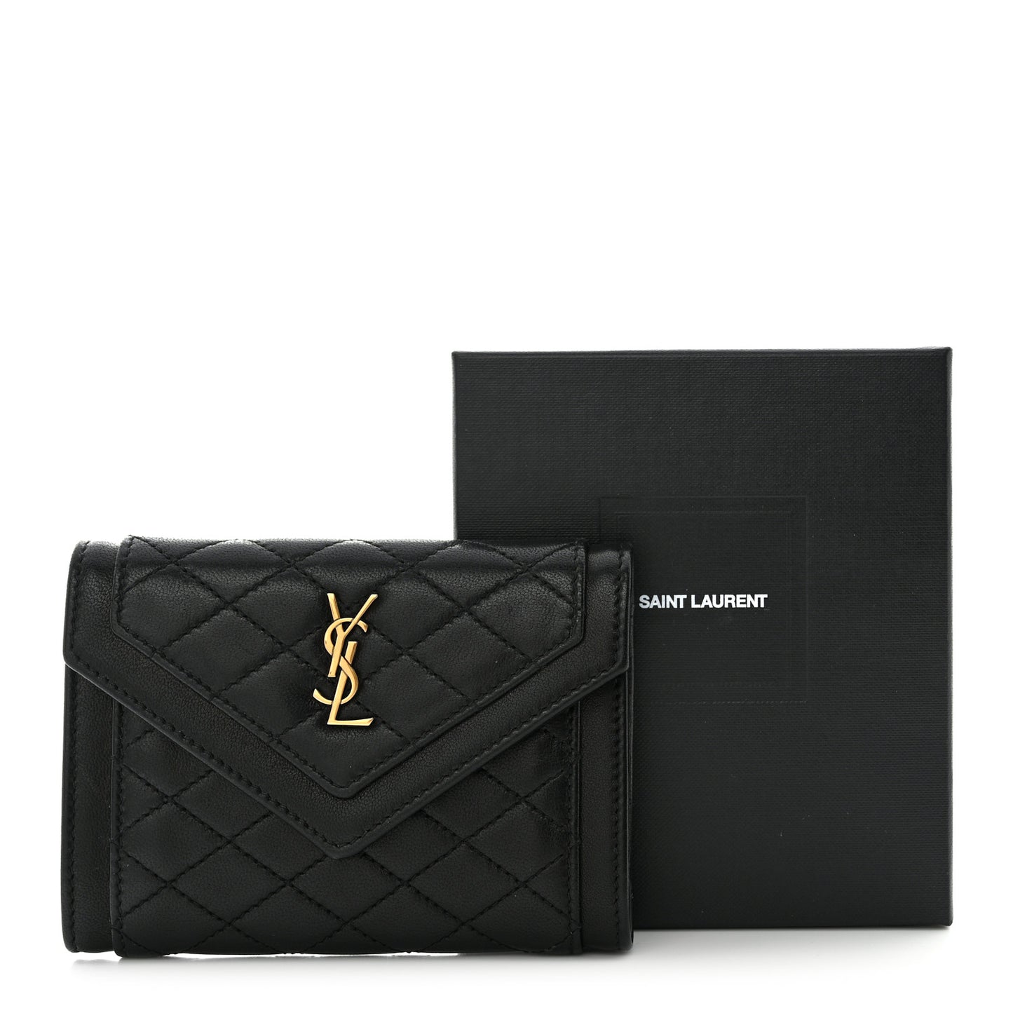 Lambskin Quilted Monogram Gaby Small Envelope Wallet Black