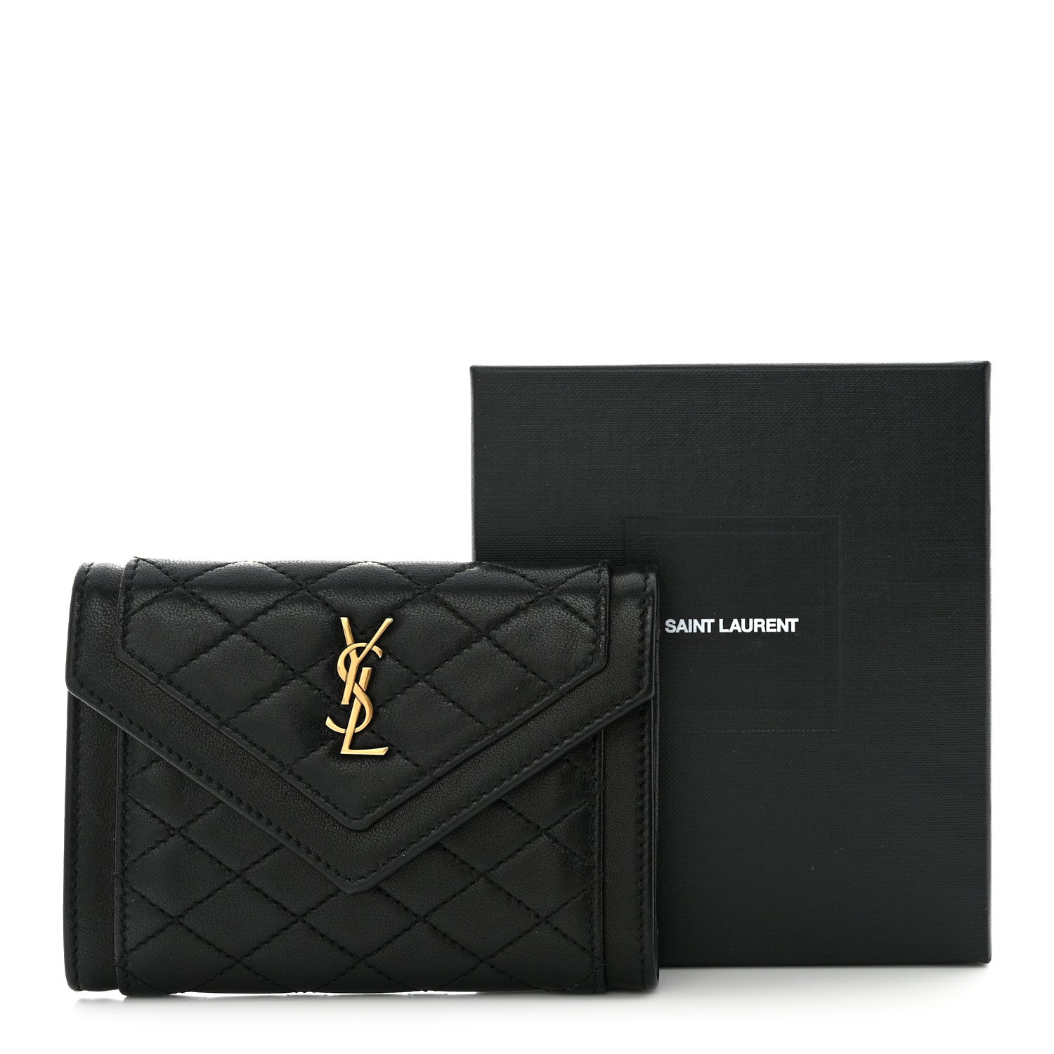 Saint Laurent Lambskin Quilted Monogram Gaby Small Envelope Wallet Black 8 of 8