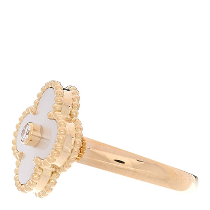 Van Cleef & Arpels 18K Yellow Gold Diamond Mother of Pearl Vintage Alhambra Ring 52 6 4 of 5
