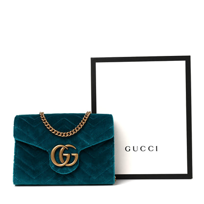 Gucci Velvet Matelasse GG Marmont Chain Wallet Pavone Cyan 8 of 8