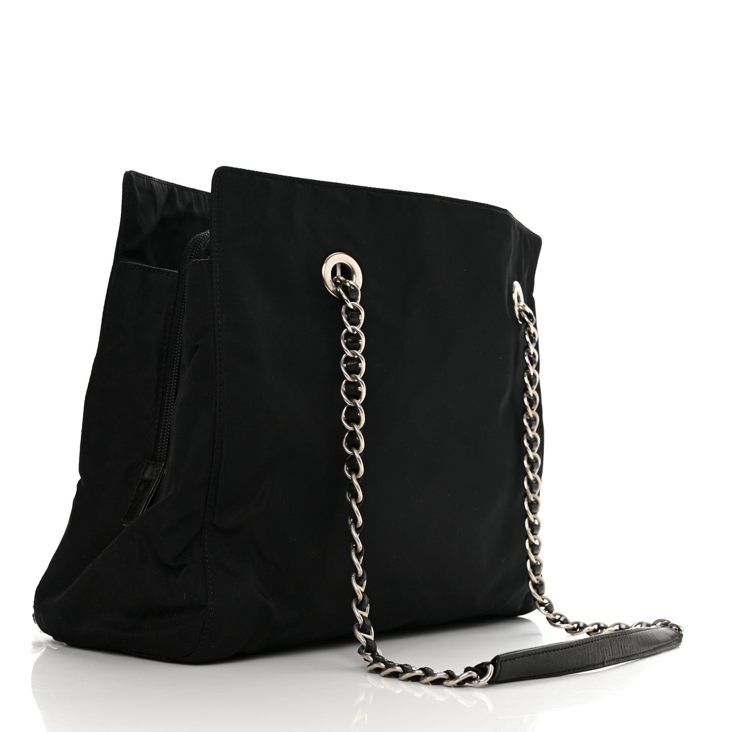Tessuto Nylon Acciaio Chain Shoulder Bag Black