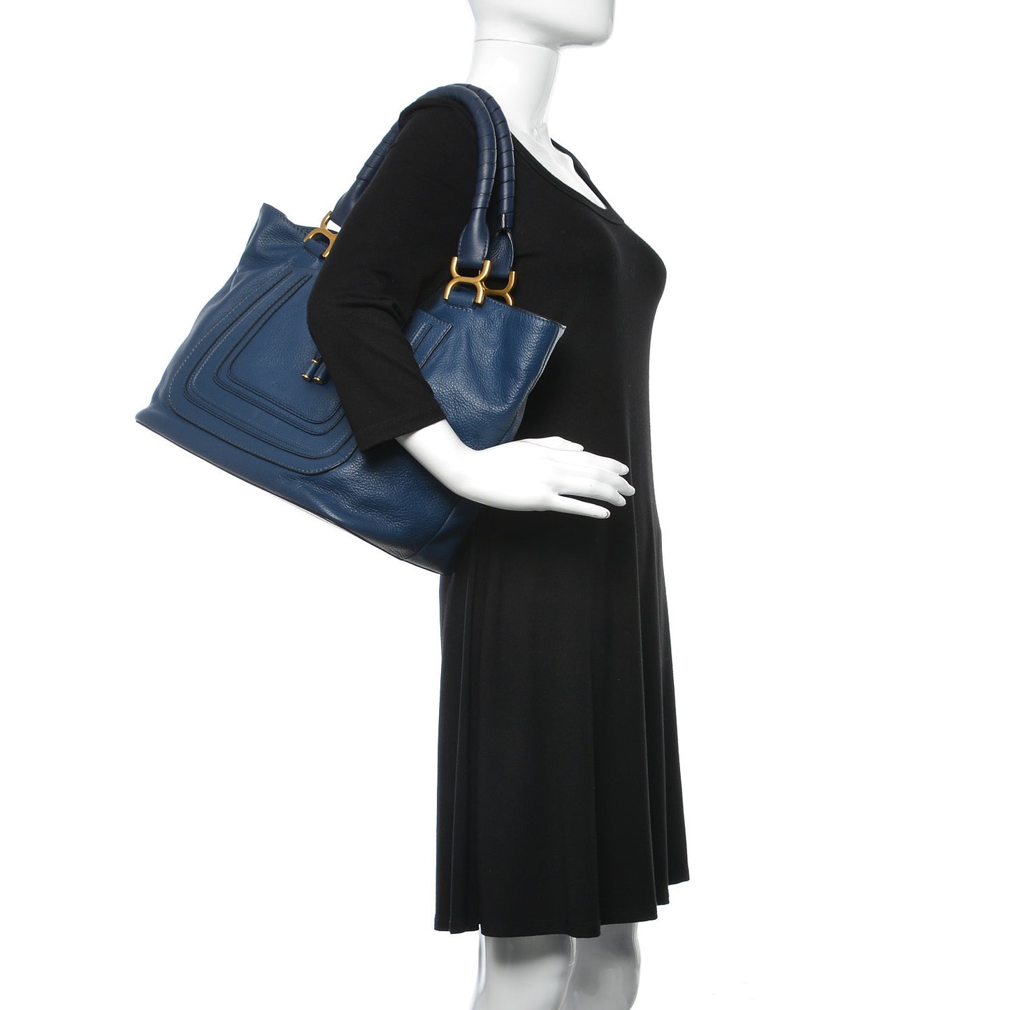 Calfskin Large New Marcie Tote Royal Navy