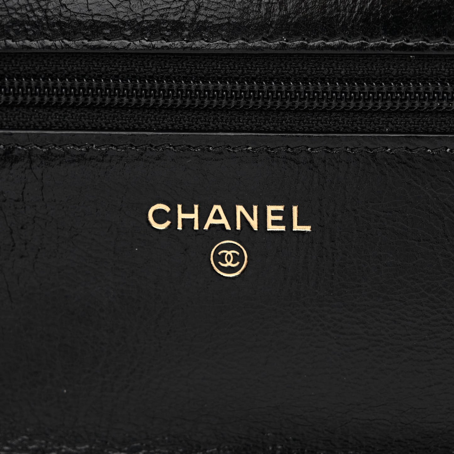 Aged Glazed Calfskin Stitched Golden Class CC Wallet on Chain WOC Black
