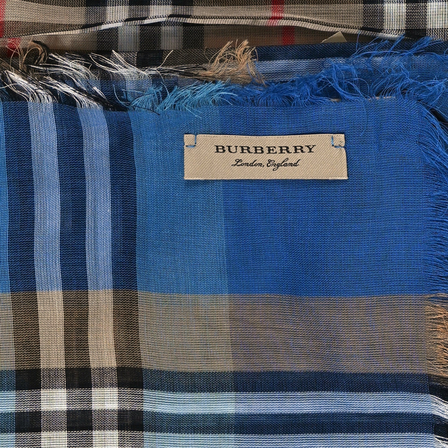 Linen Check Scarf Camel Blue