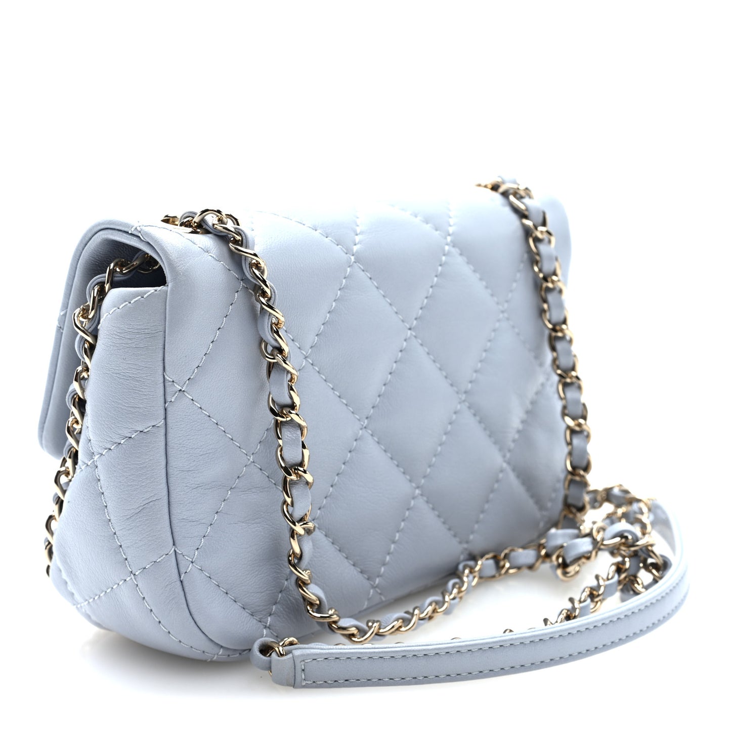 Lambskin Quilted Chain Around Flap Light Grey