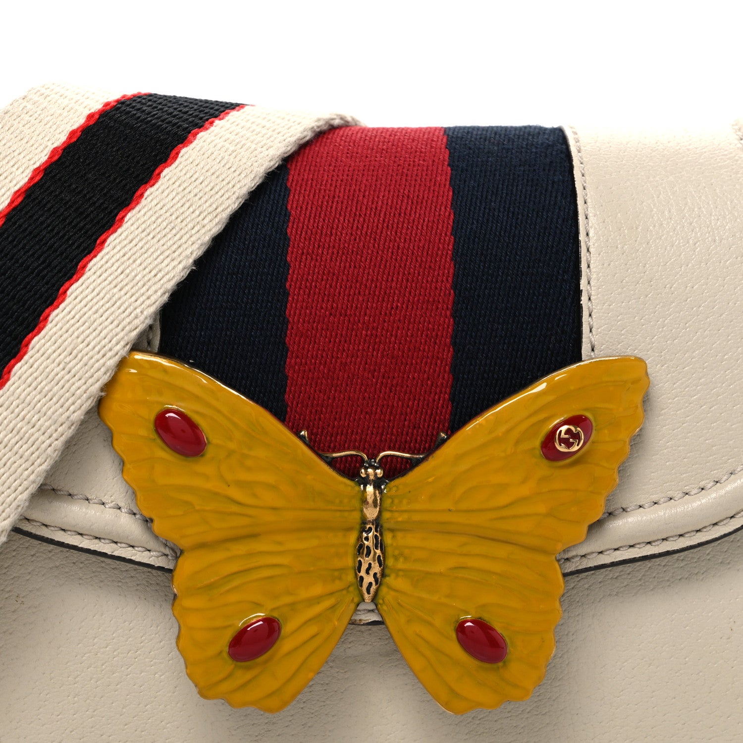 Gucci Calfskin Web Stripe Butterfly Small Totem Shoulder Bag White 8 of 11