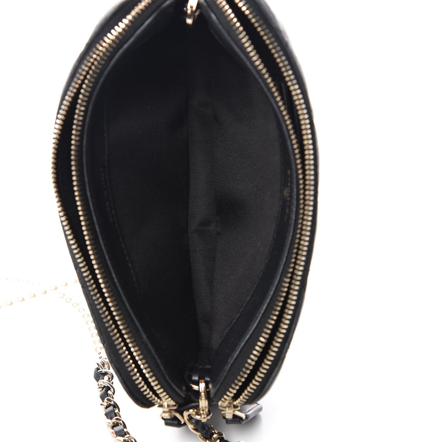 Iridescent Lambskin Quilted Pearl Clutch With Chain Black