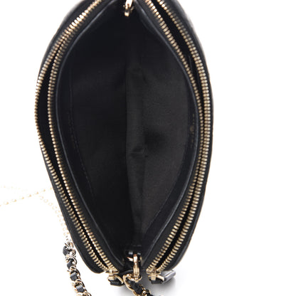 Chanel Iridescent Lambskin Quilted Pearl Clutch With Chain Black 6 of 10