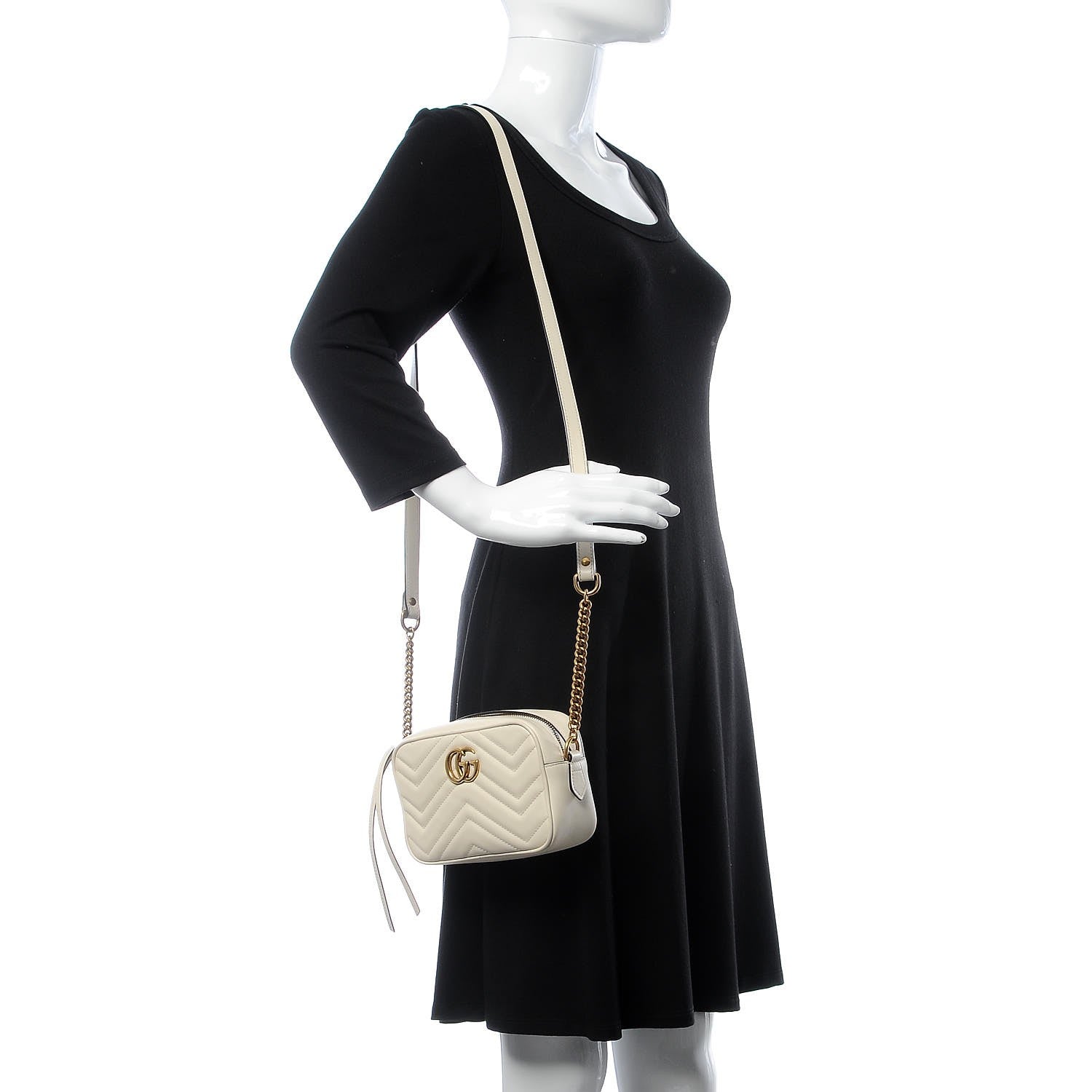 Gucci Calfskin Matelasse Mini GG Marmont Chain Shoulder Bag White 2 of 9