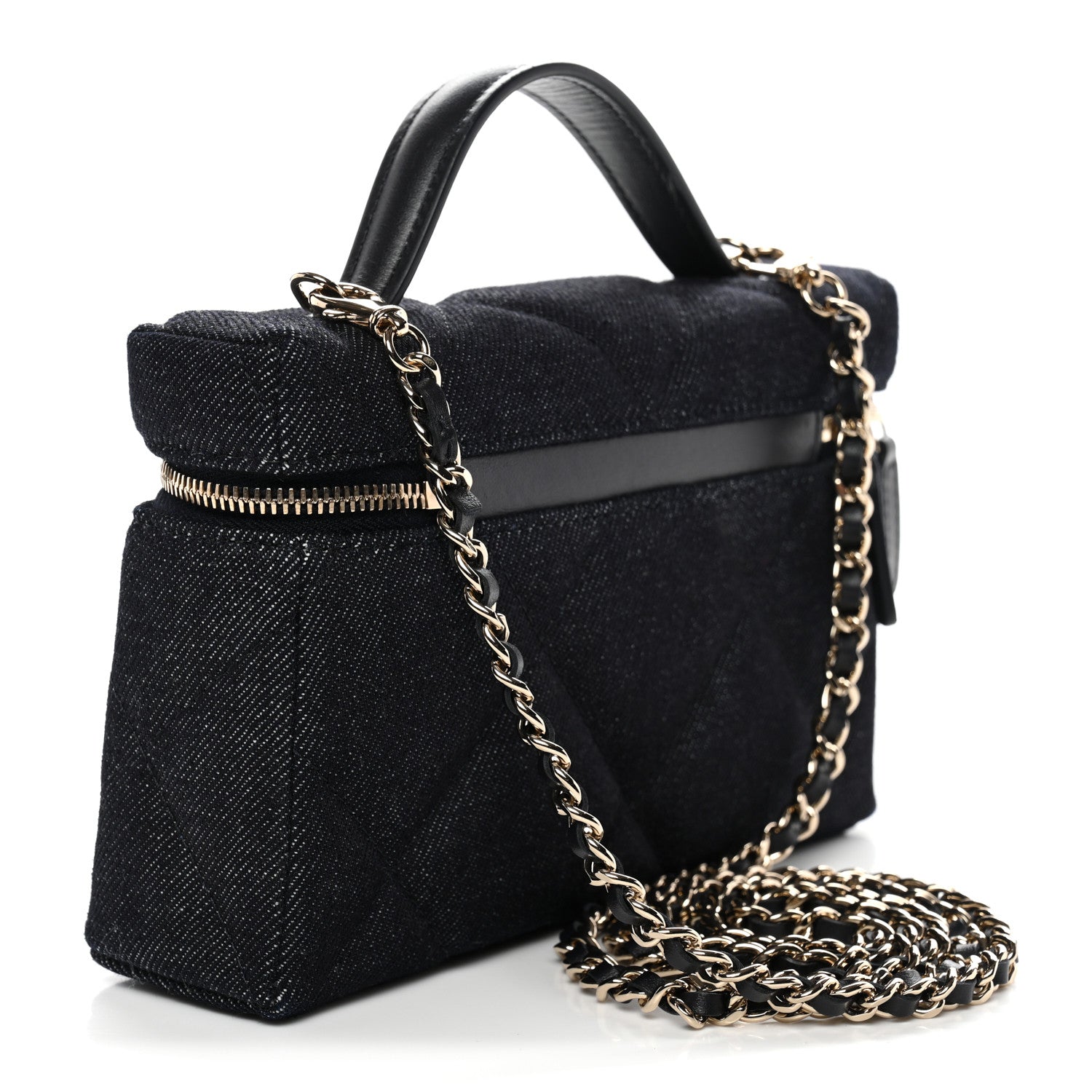 Chanel Denim Quilted Top Handle Slim Vanity Case With Chain Dark Blue 3 of 10