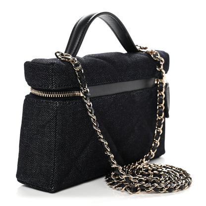 Chanel Denim Quilted Top Handle Slim Vanity Case With Chain Dark Blue 3 of 10