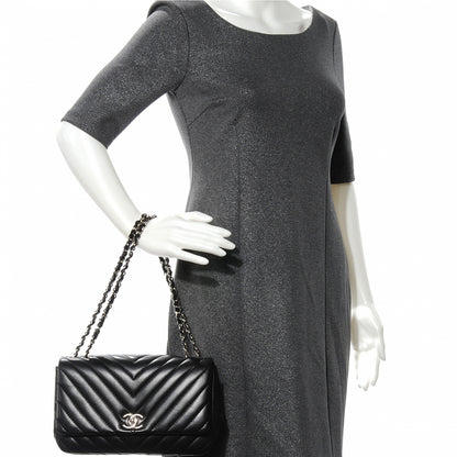 Chanel Lambskin Surpique Chevron Medium Flap Black 2 of 8