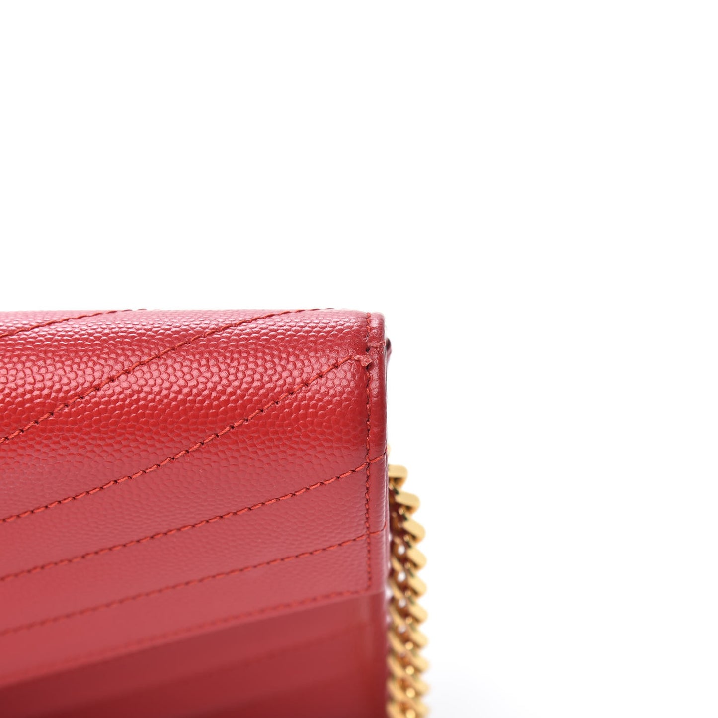 Grain De Poudre Matelasse Chevron Monogram Envelope Chain Wallet New Red