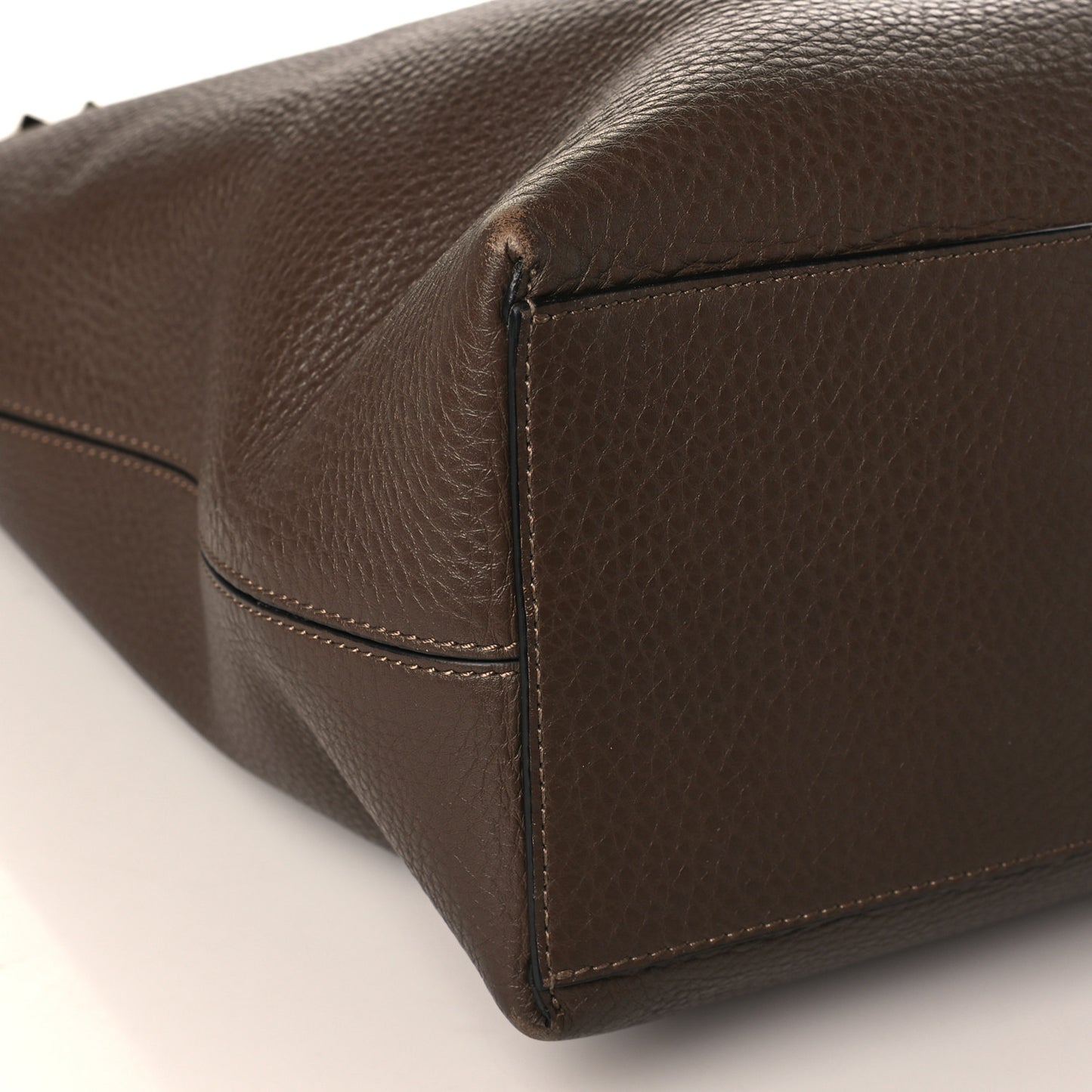 Grained Calfskin Rockstud Shoulder Tote Deep Taupe