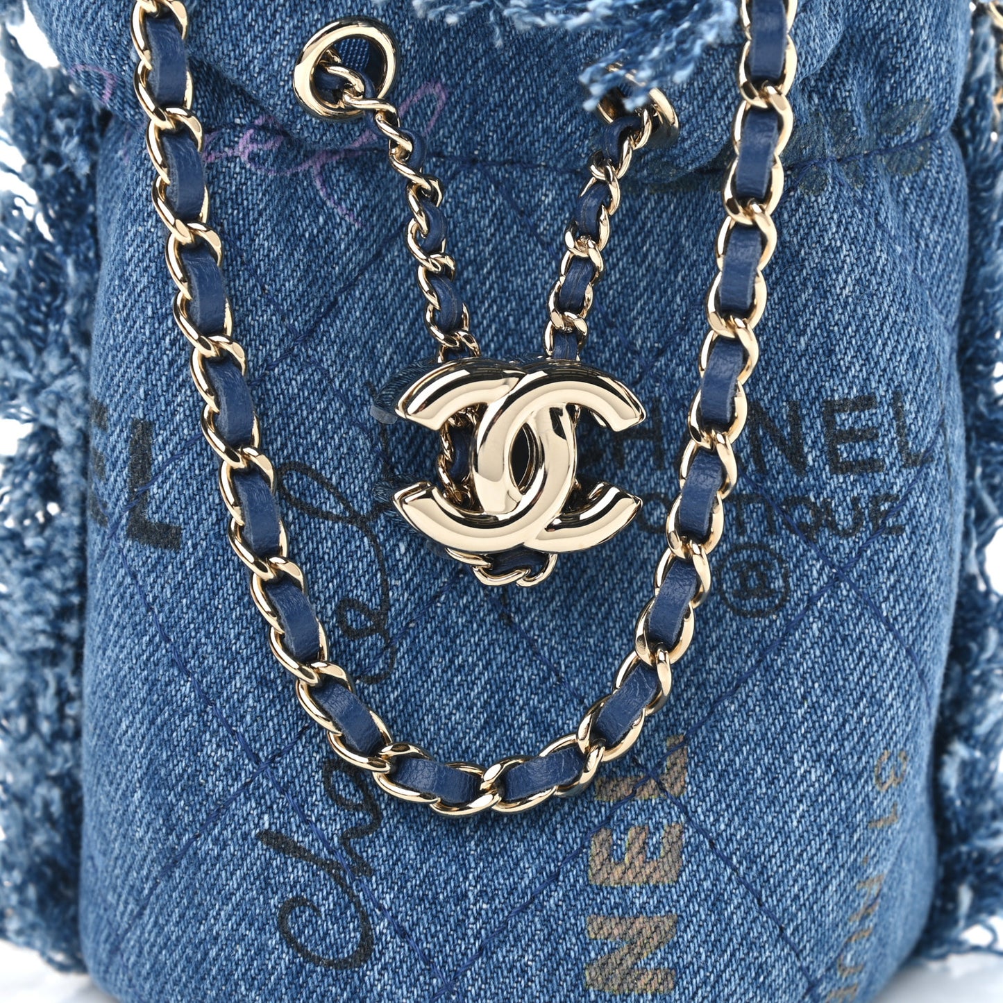 Denim Quilted Mood Mini Bucket With Chain Blue Multicolor