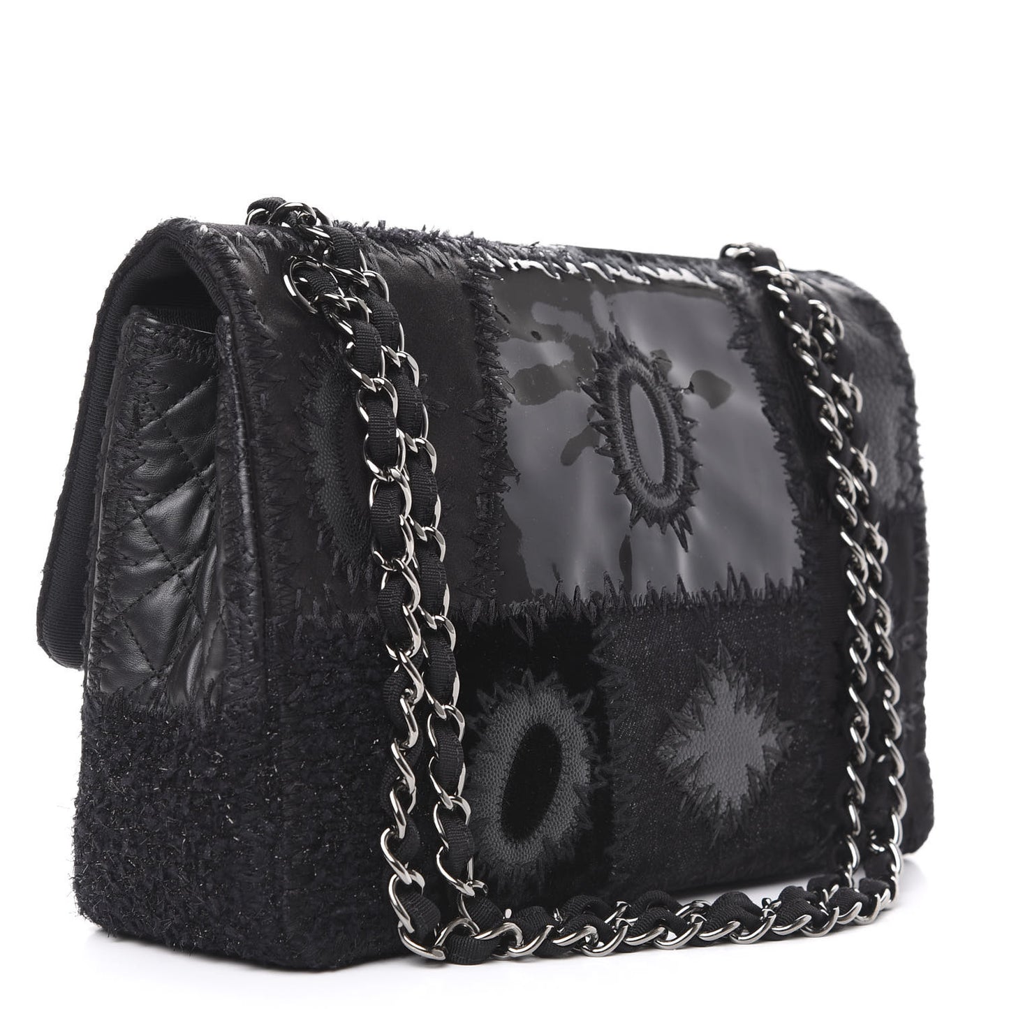 Tweed Patchwork Jumbo Single Flap Black