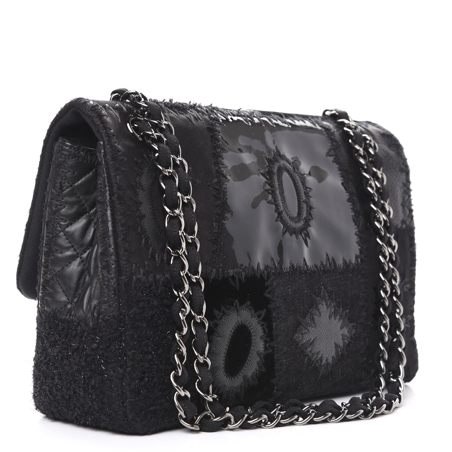 Chanel Tweed Patchwork Jumbo Single Flap Black 3 of 10