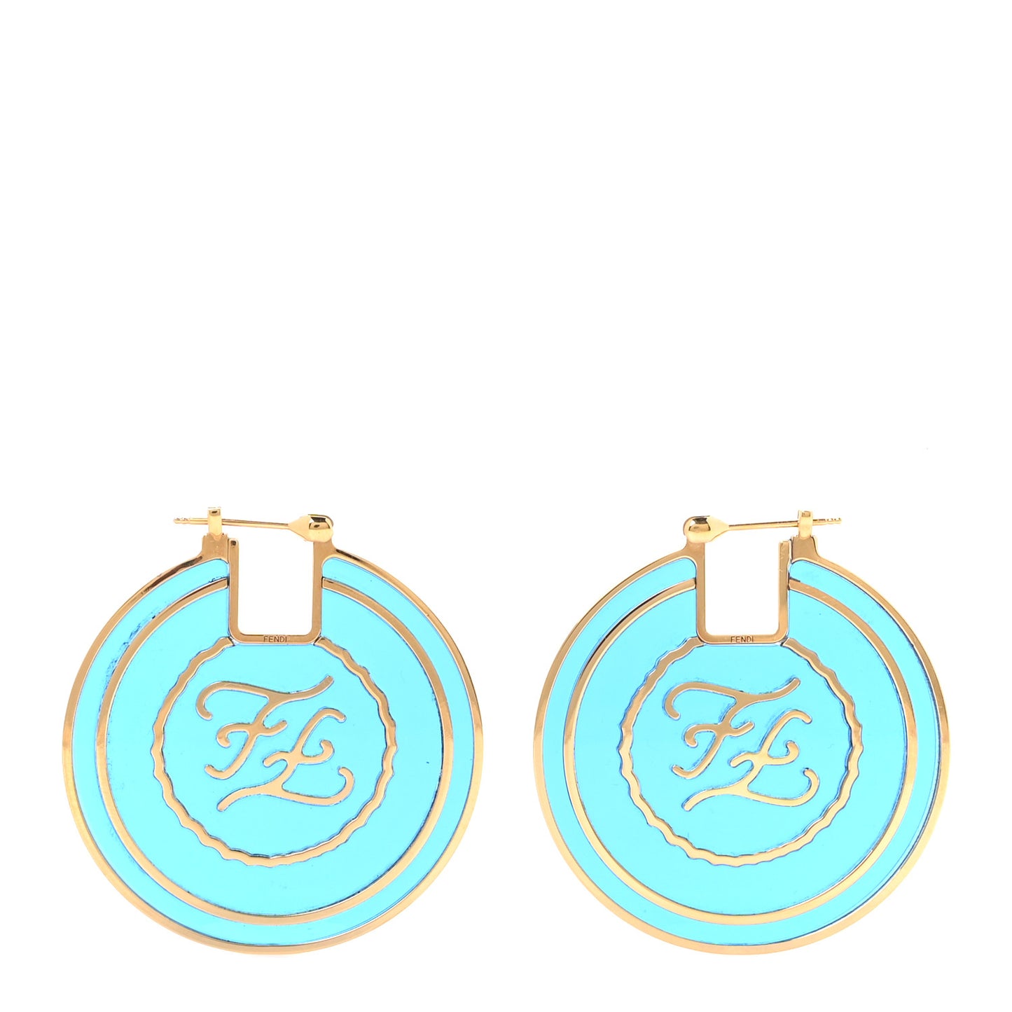 Metal Enamel Karligraphy Round Earrings Blu Royal Oro Soft
