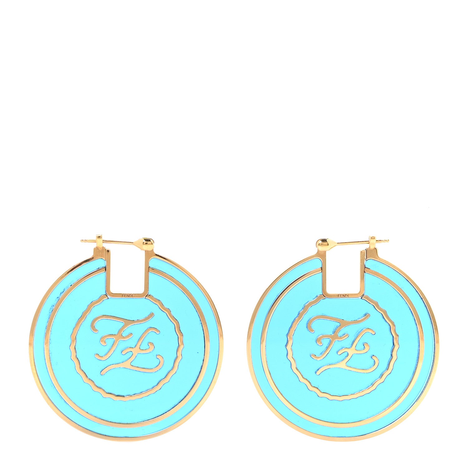 Fendi Metal Enamel Karligraphy Round Earrings Blu Royal Oro Soft 1 of 5