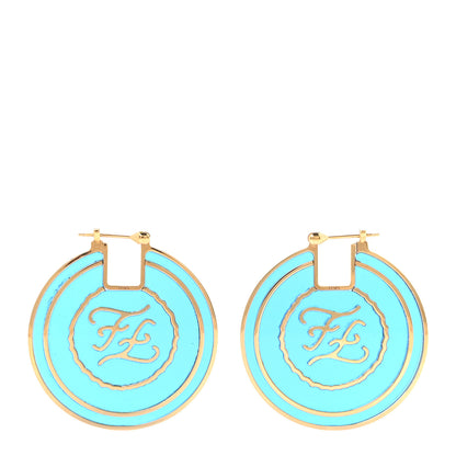 Fendi Metal Enamel Karligraphy Round Earrings Blu Royal Oro Soft 1 of 5
