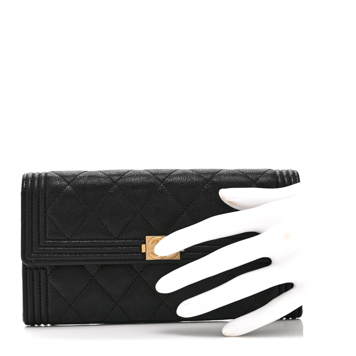 Caviar Quilted Large Boy Gusset Flap Wallet Black