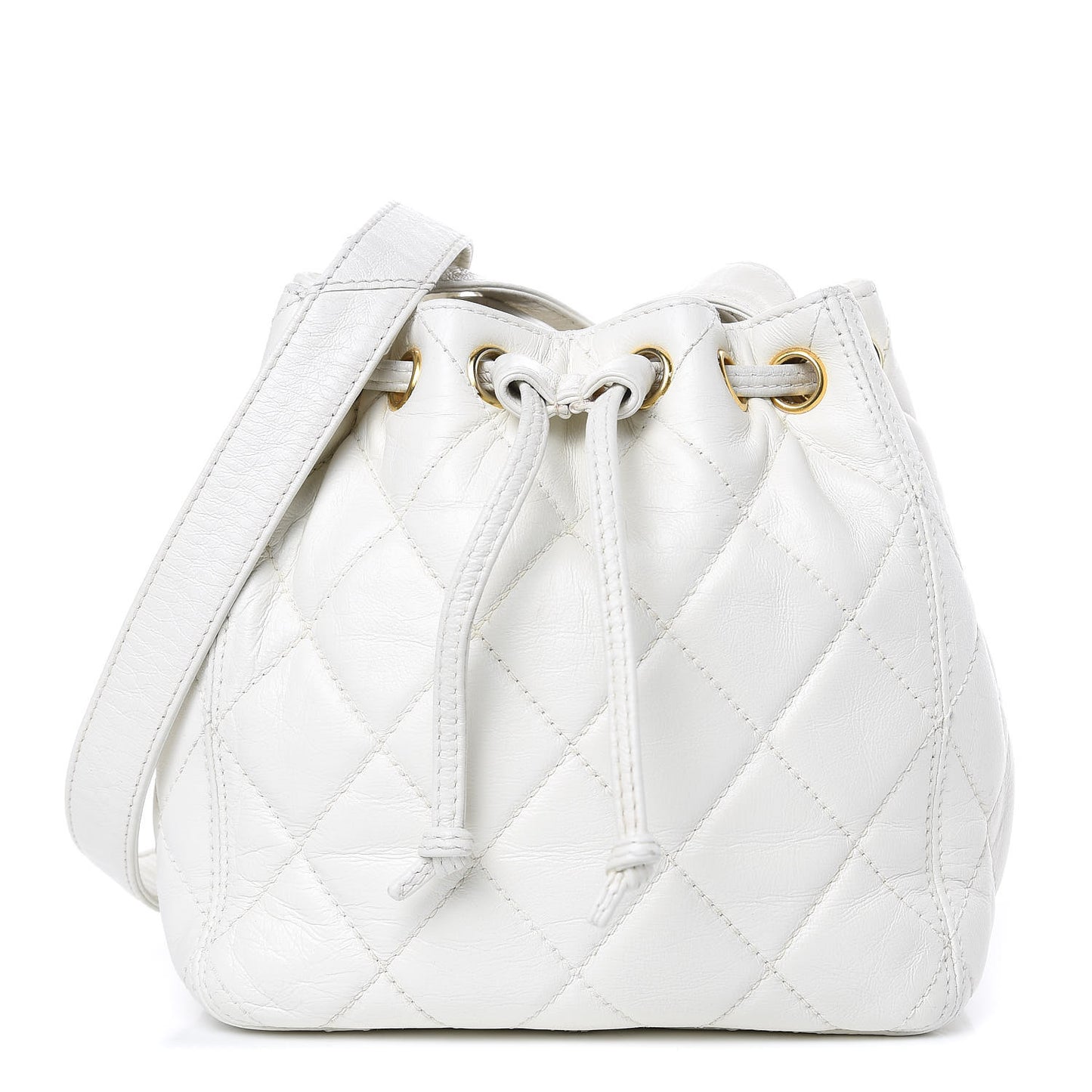 Calfskin Quilted Drawstring Bag White