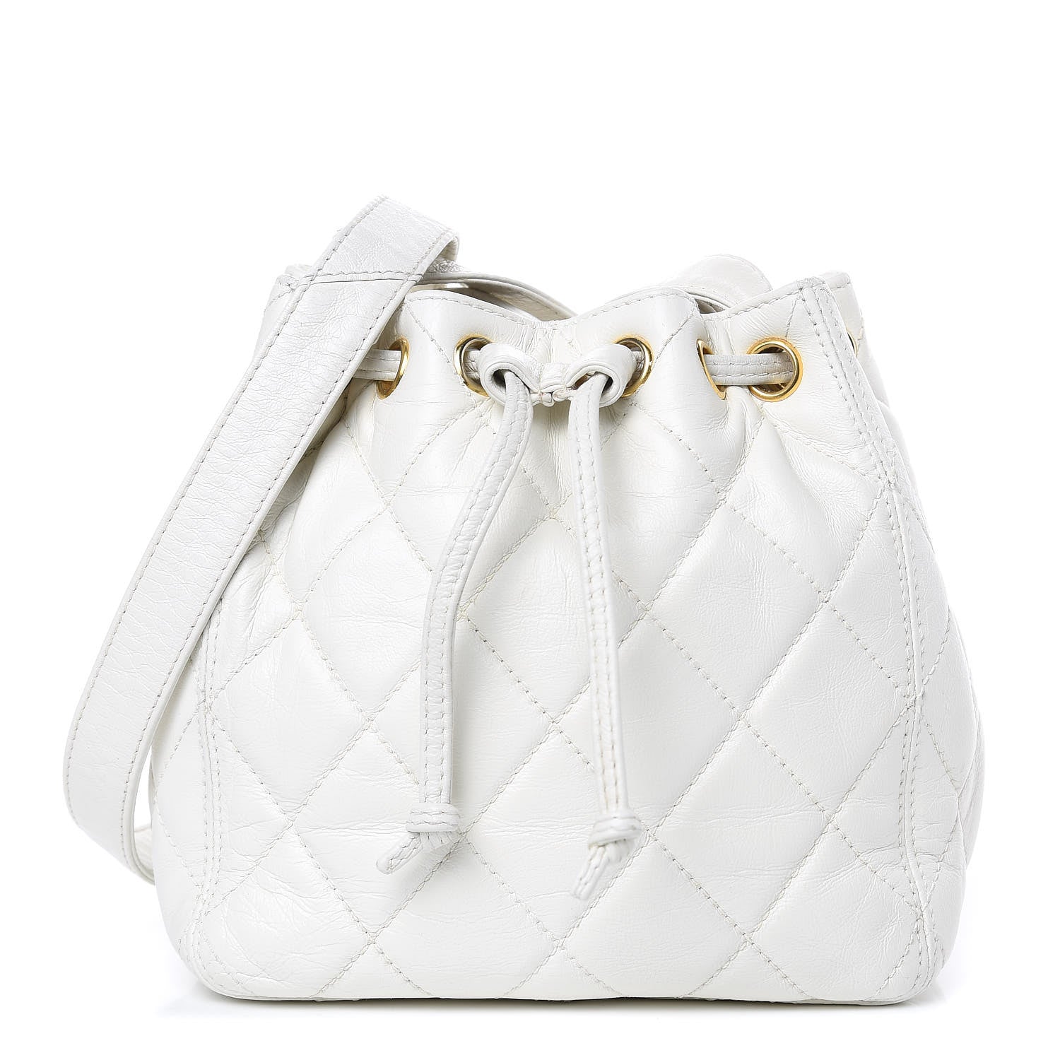 Chanel Calfskin Quilted Drawstring Bag White 1 of 11