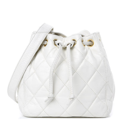Chanel Calfskin Quilted Drawstring Bag White 1 of 11