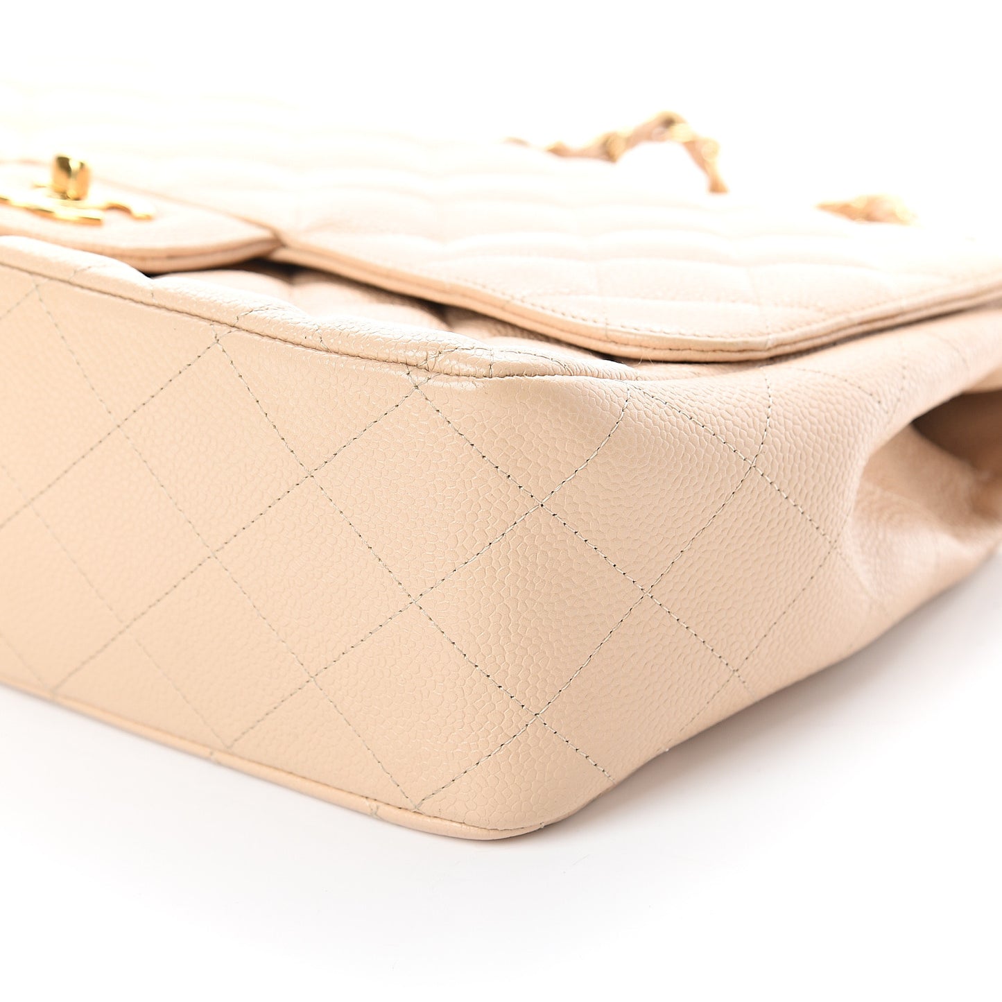 Caviar Quilted Jumbo Single Flap Beige Clair