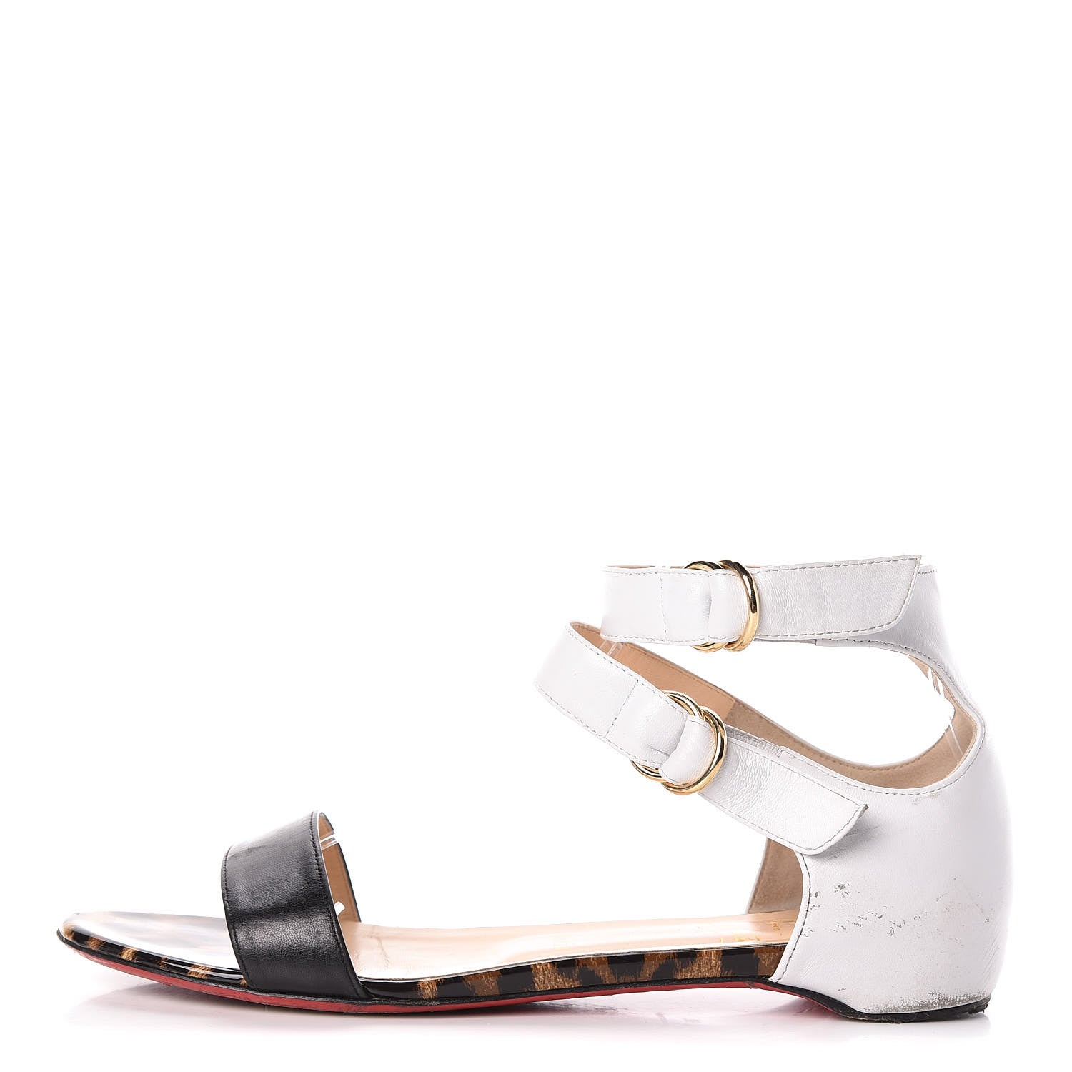 Christian Louboutin Kid Nappa Patent Leopard Tres Bea 50 Gladiator Sandals 39 White Black 1 of 16