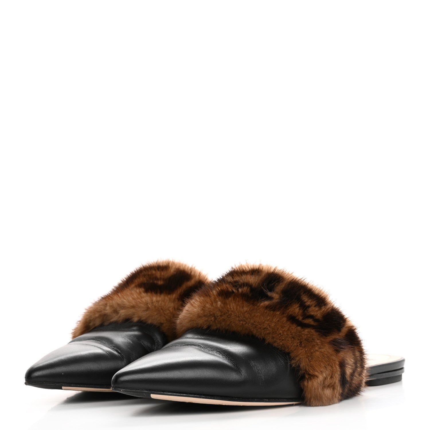 Fendi Calfskin Mink Fur FF Flat Mules 38.5 Black 4 of 10