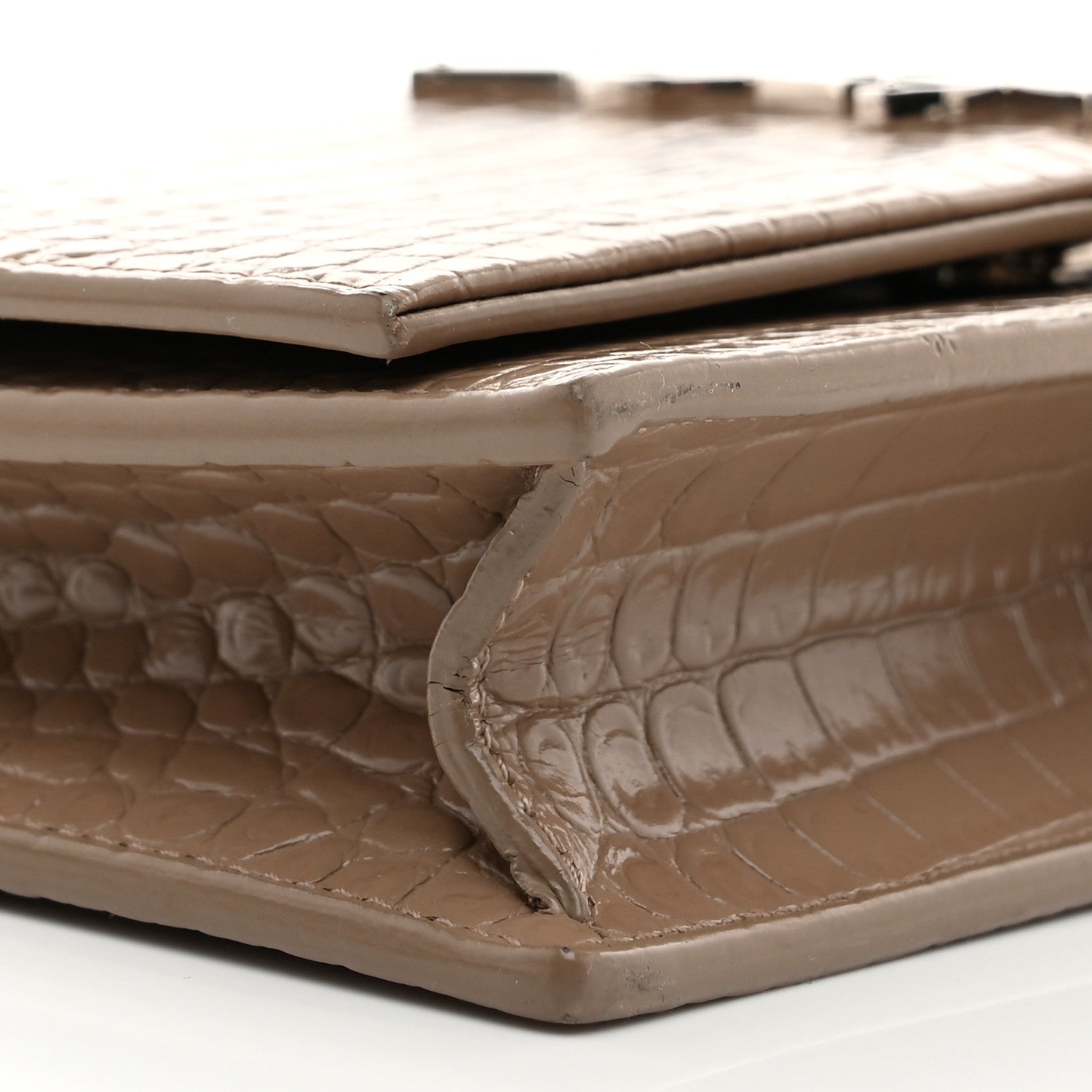 Saint Laurent Calfskin Crocodile Embossed Kate Monogram Tassel Chain Wallet  Dark Beige 9 of 10
