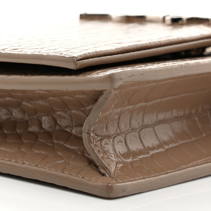 Saint Laurent Calfskin Crocodile Embossed Kate Monogram Tassel Chain Wallet  Dark Beige 9 of 10