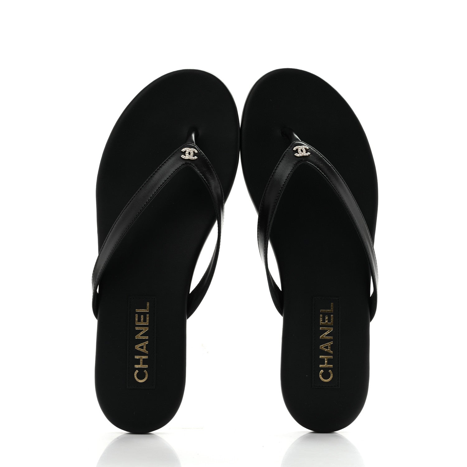 Chanel Shiny Lambskin Crystal CC Thong Sandals 40 Black 2 of 11
