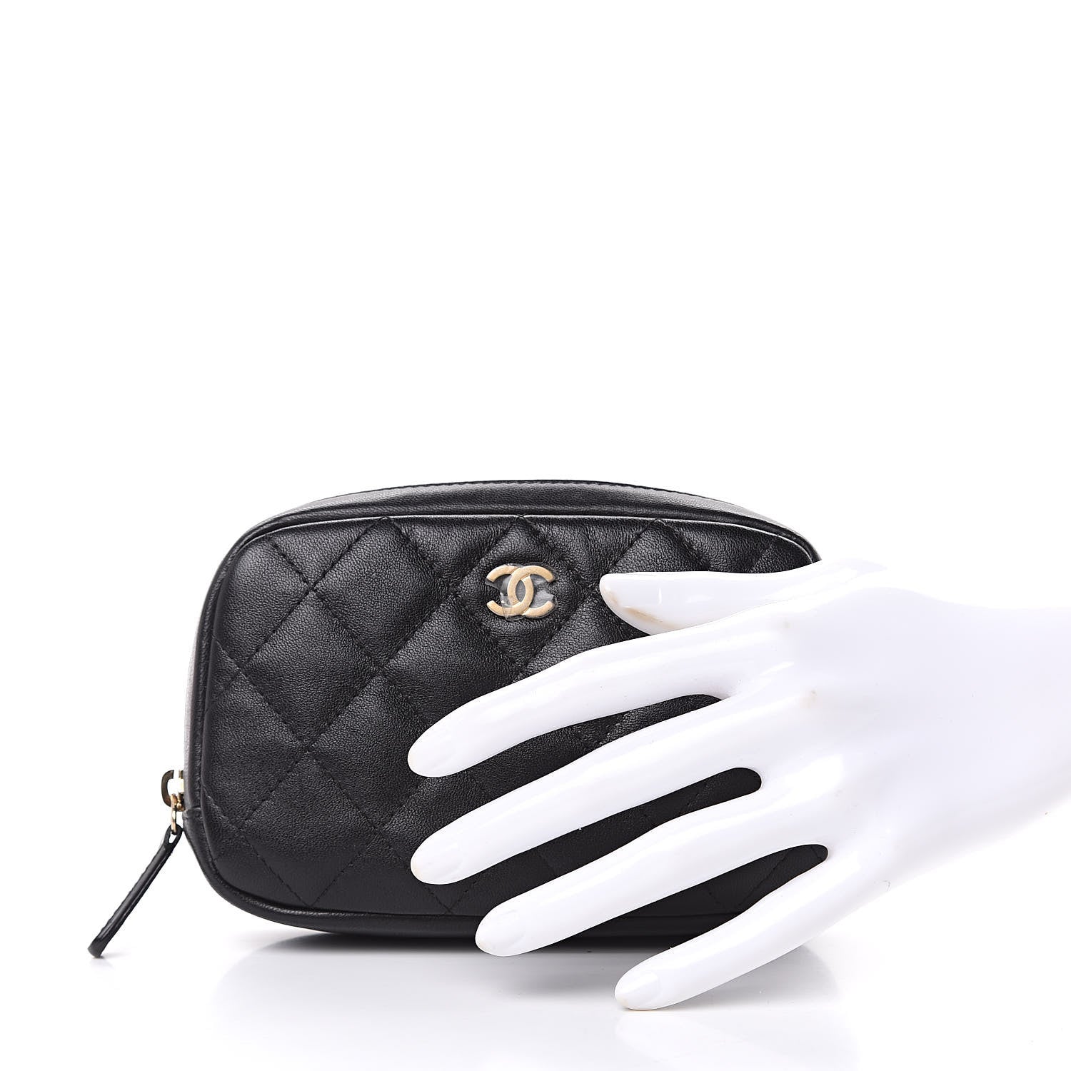 Chanel Lambskin Quilted Small Curvy Pouch Cosmetic Case Black 2 of 8