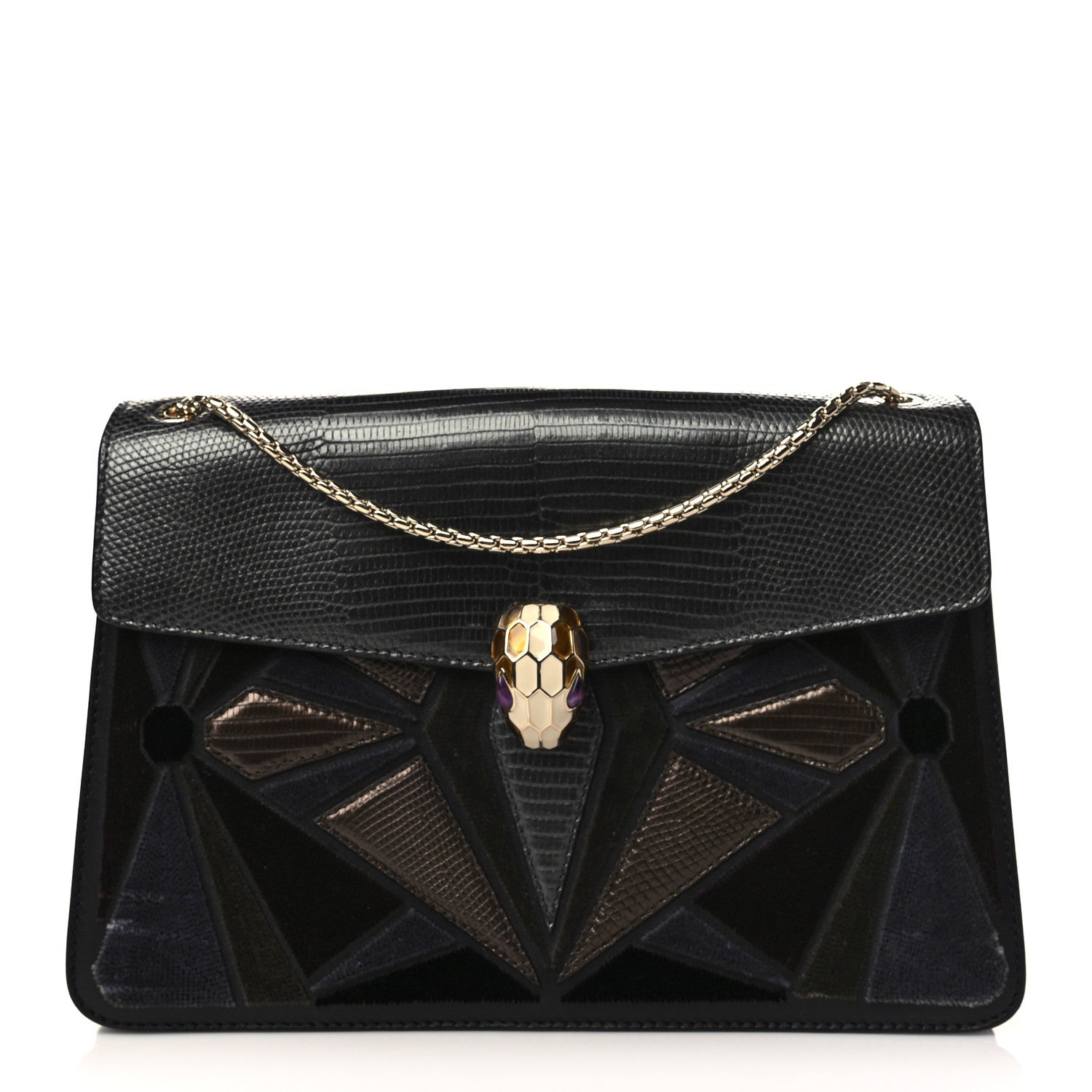 Bulgari Lizard Serpenti Forever Shoulder Bag Black Multicolor 1 of 9