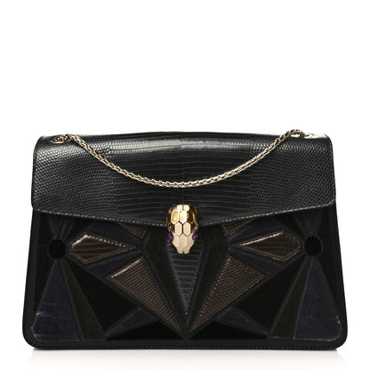 Bulgari Lizard Serpenti Forever Shoulder Bag Black Multicolor 1 of 9
