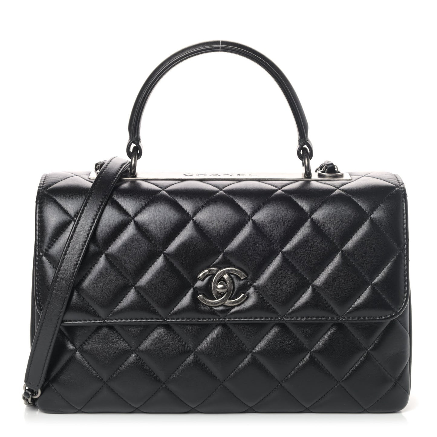 Lambskin Quilted Medium Trendy CC Flap Dual Handle Bag Black