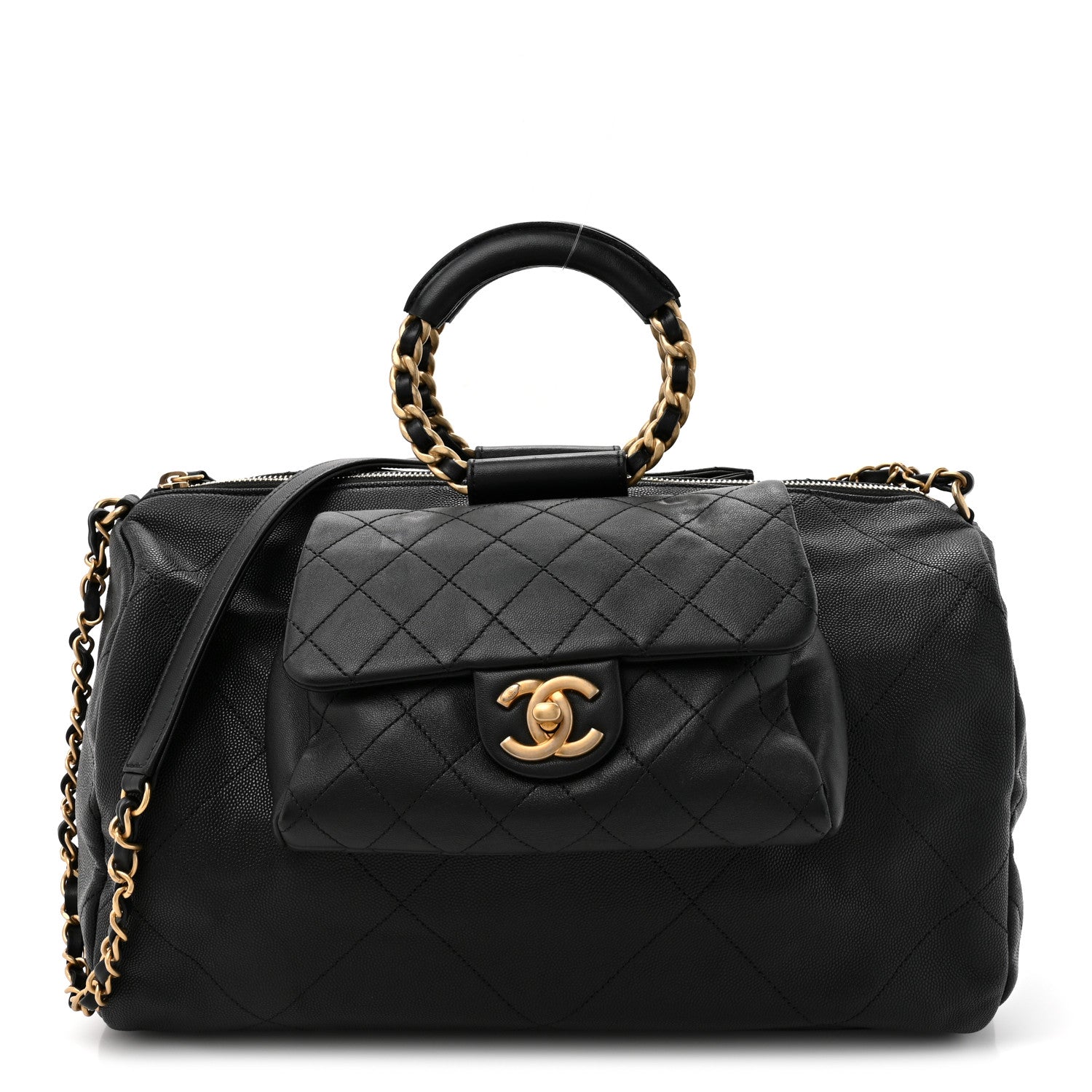 Chanel Grained Calfskin Lambskin Quilted Large Bowling Bag Black 1 of 10