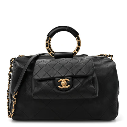 Chanel Grained Calfskin Lambskin Quilted Large Bowling Bag Black 1 of 10