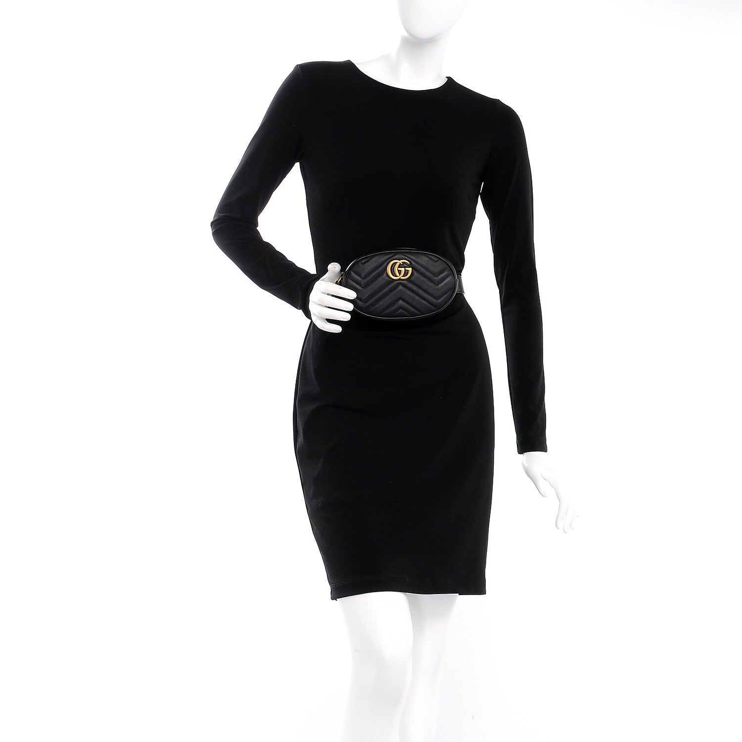 Gucci Calfskin Matelasse GG Marmont Belt Bag 95 38 Black 2 of 8