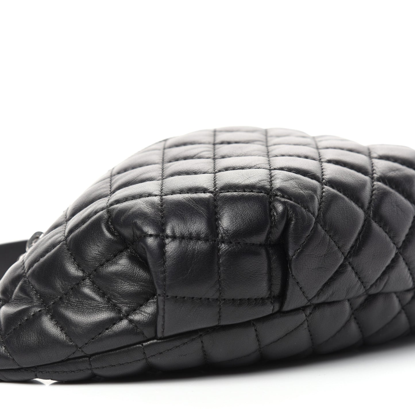 Lambskin Quilted Banane Waist Bag Fanny Pack Black