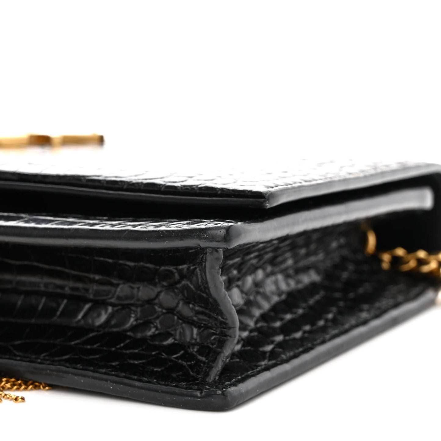 Calfskin Crocodile Embossed Kate Monogram Tassel Chain Wallet Black