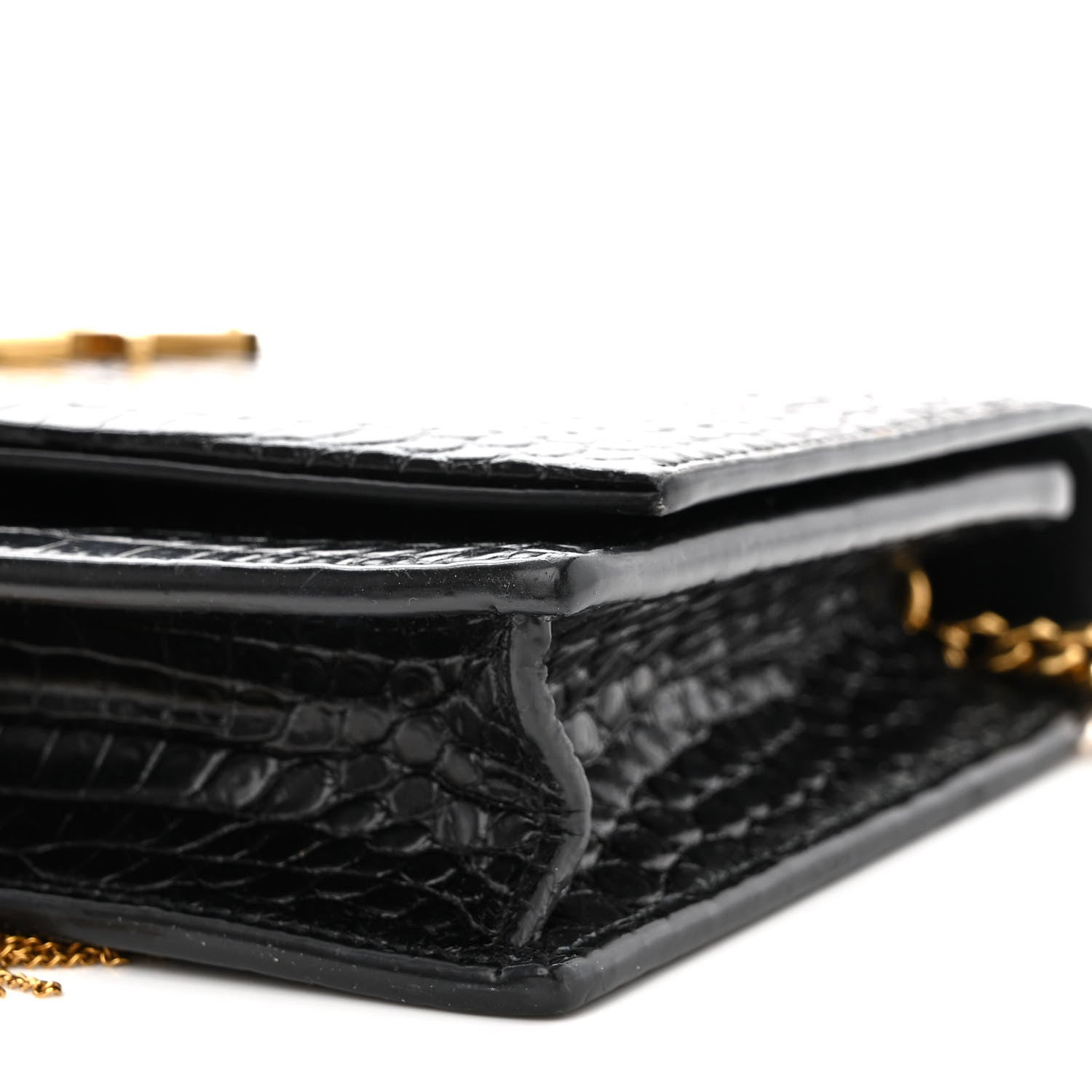 Saint Laurent Calfskin Crocodile Embossed Kate Monogram Tassel Chain Wallet Black 10 of 10