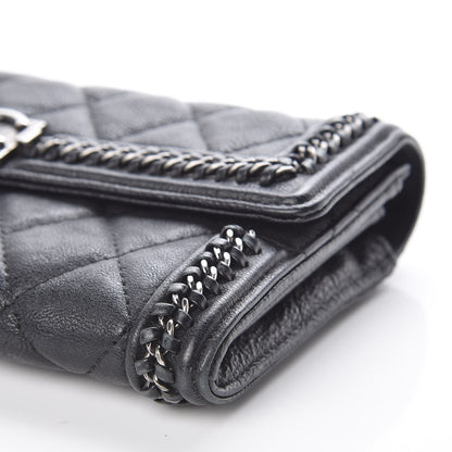 Chanel Calfskin Quilted Boy Chain Around Flap Wallet Black 11 of 11