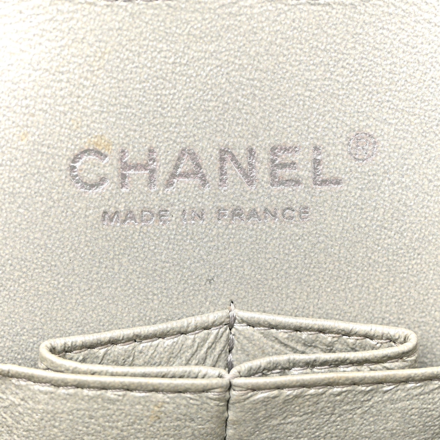 Metallic Patent Crumpled Calfskin Chevron Quilted Medium Double Flap Silver