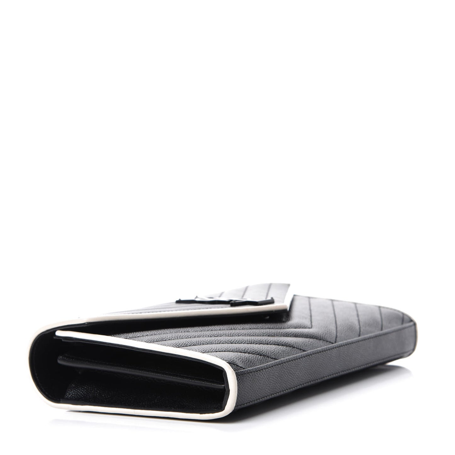 Grain De Poudre Matelasse Chevron Monogram Chain Wallet Black White