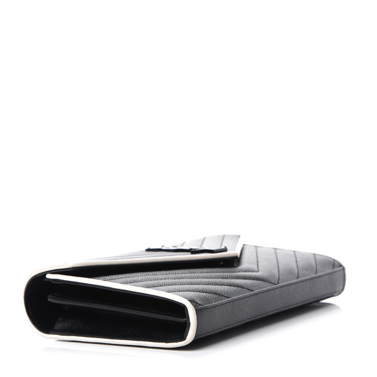 Saint Laurent Grain De Poudre Matelasse Chevron Monogram Chain Wallet Black White 4 of 11