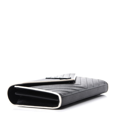 Saint Laurent Grain De Poudre Matelasse Chevron Monogram Chain Wallet Black White 4 of 11